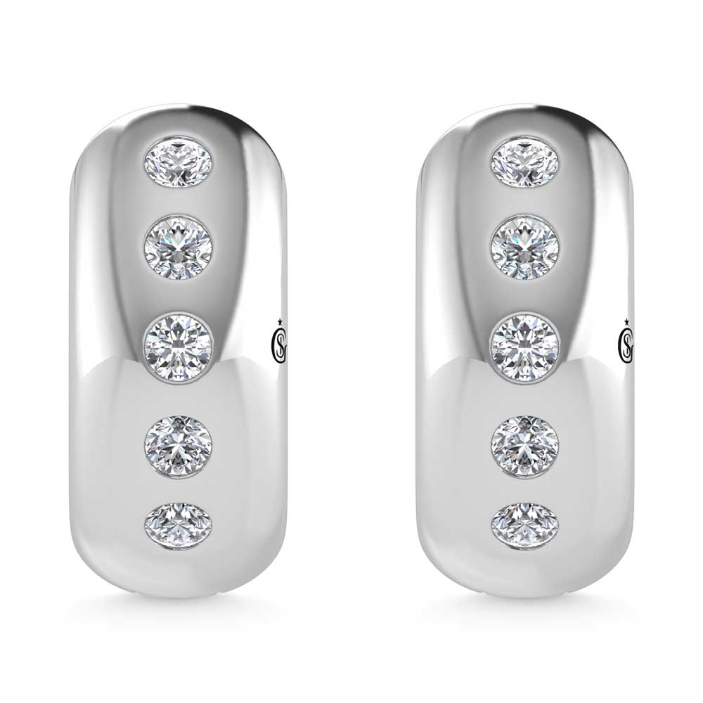14K White Gold Diamond 1/3 Ct.Tw. Flush Setting High Polish Hoop Earrings
