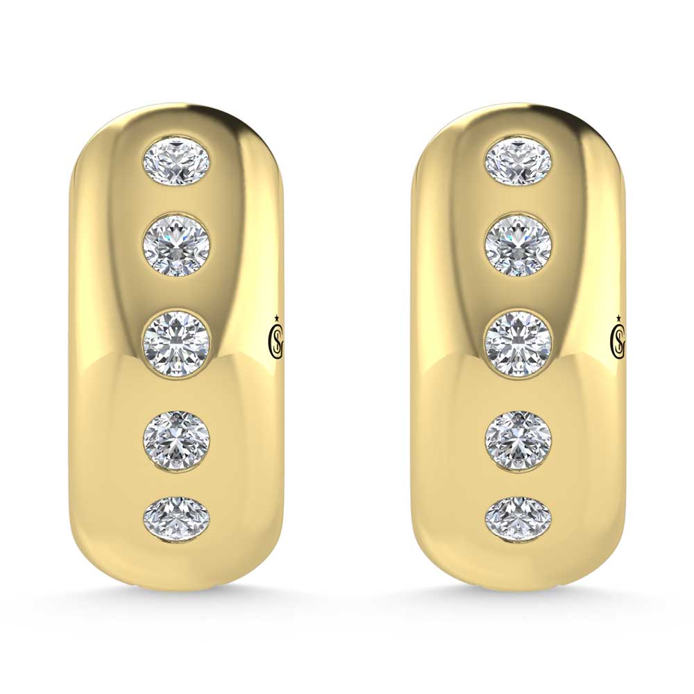 14K Yellow Gold Diamond 1/3 Ct.Tw. Flush Setting High Polish Hoop Earrings