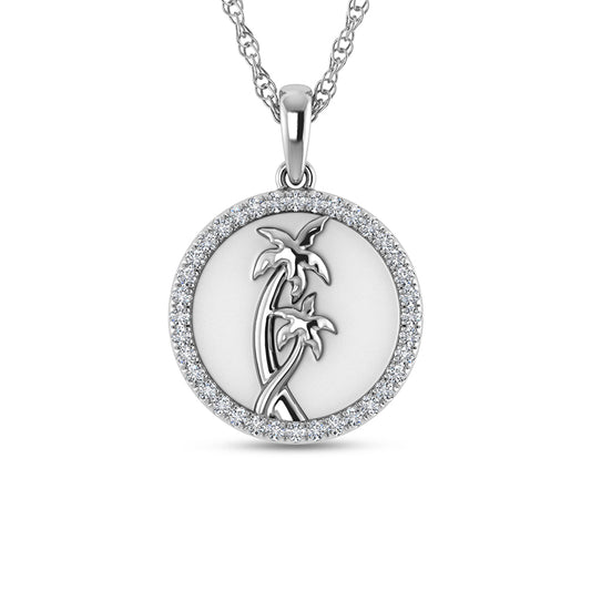 14K White Gold 1/6 Ct.Tw. Diamond Sea Of Life palm Tree Pendant