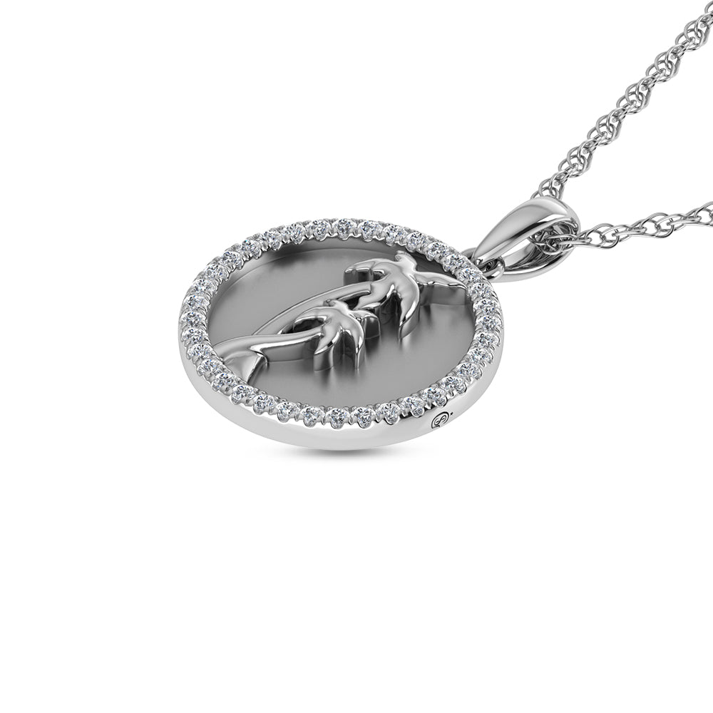 14K White Gold 1/6 Ct.Tw. Diamond Sea Of Life palm Tree Pendant