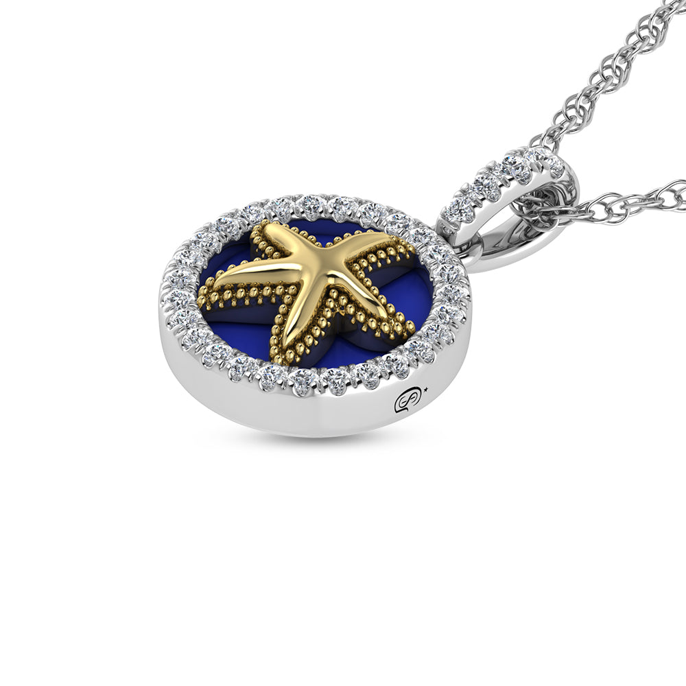 14K Two Tone 1/6 Ct.Tw. Diamond And Mother of Pearl Sea Of Life Star Fish Pendant