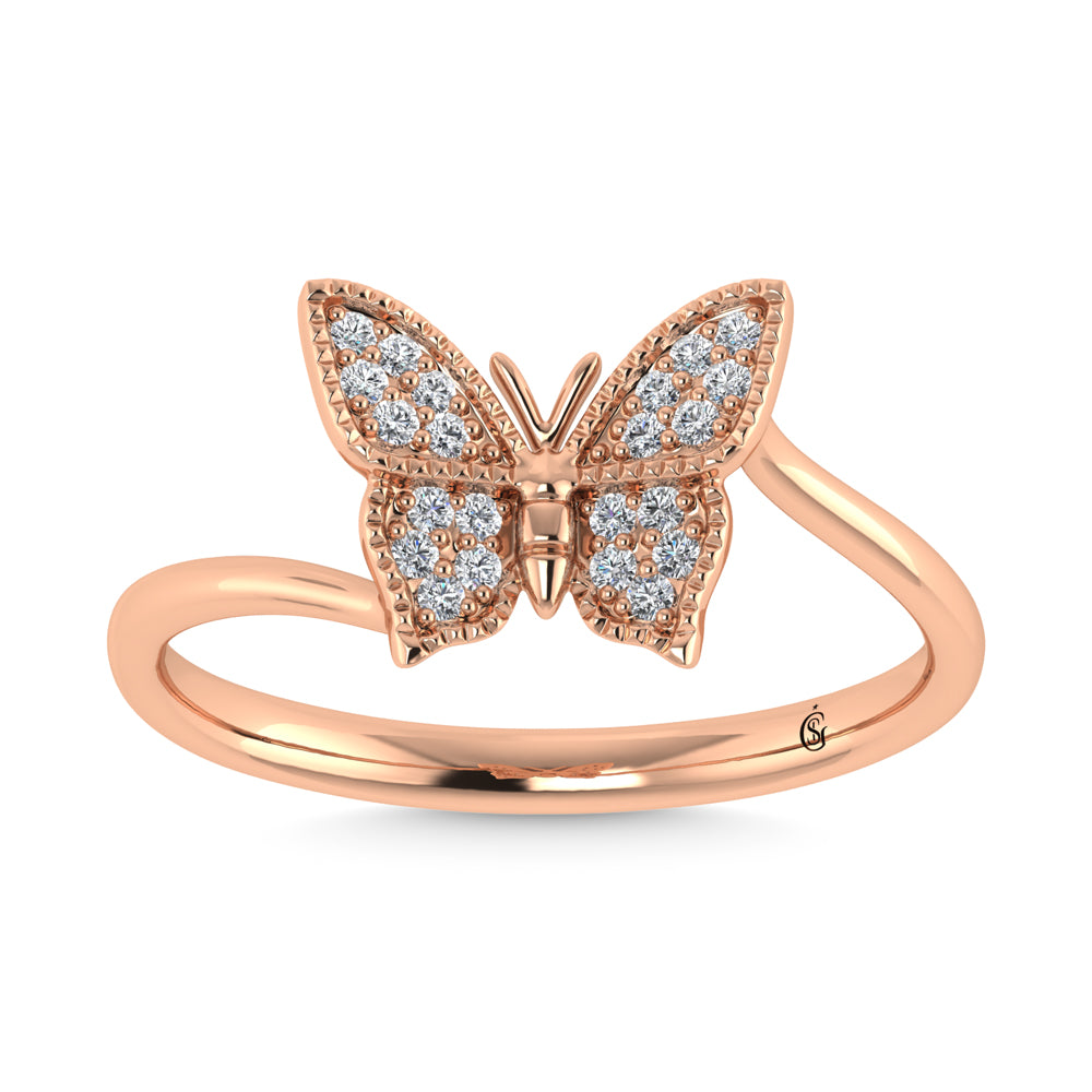 14K Rose Gold 1/10 Ct.Tw. Diamond Butterfly Ring
