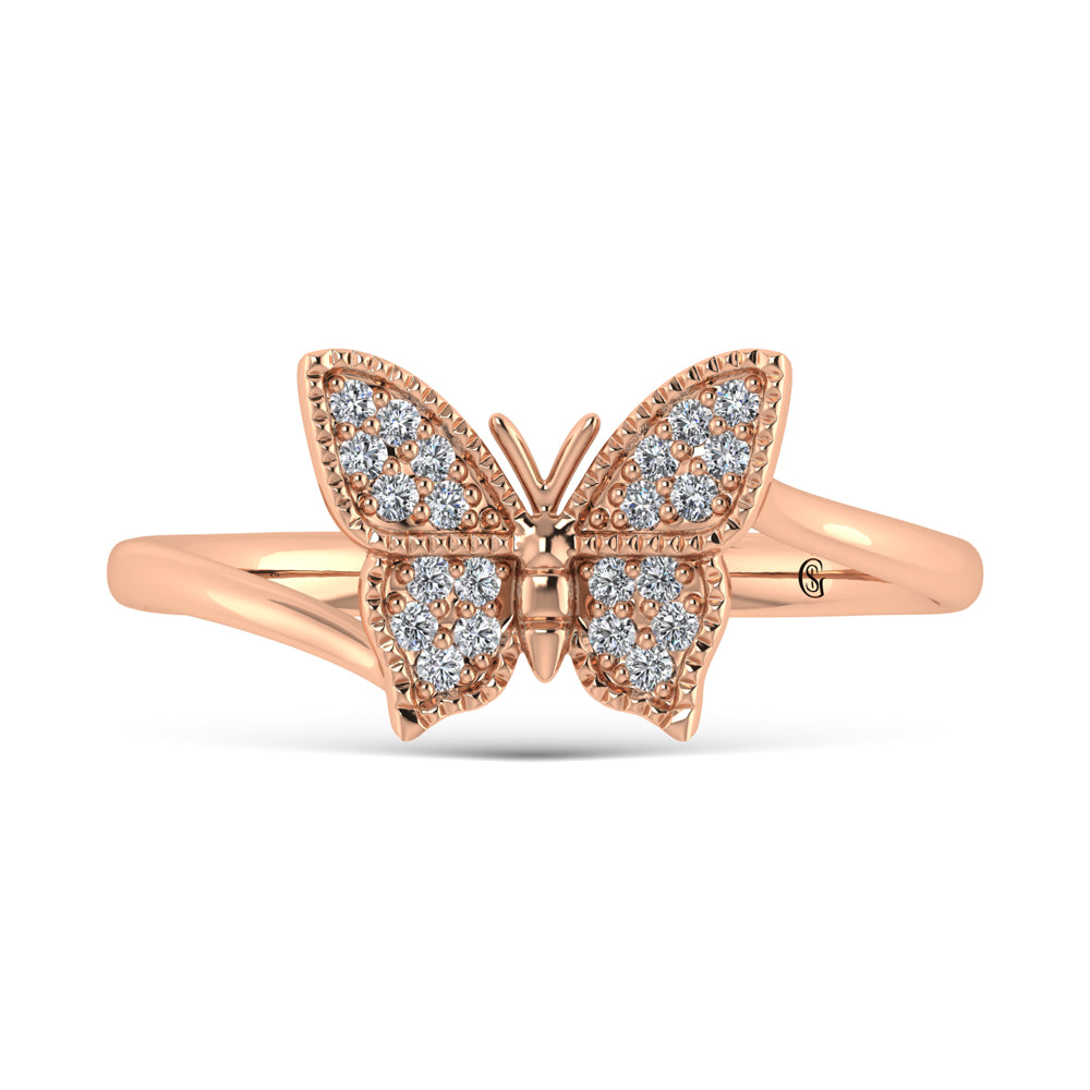 14K Rose Gold 1/10 Ct.Tw. Diamond Butterfly Ring