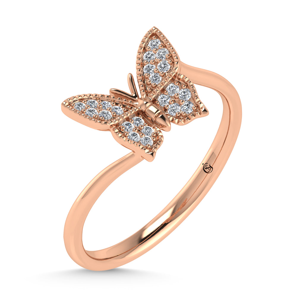 14K Rose Gold 1/10 Ct.Tw. Diamond Butterfly Ring
