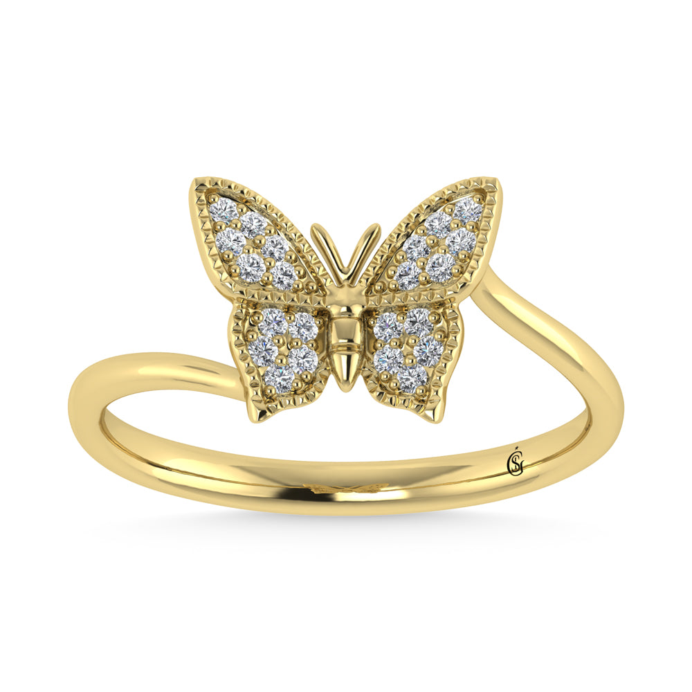 14K Yellow Gold 1/10 Ct.Tw. Diamond Butterfly Ring