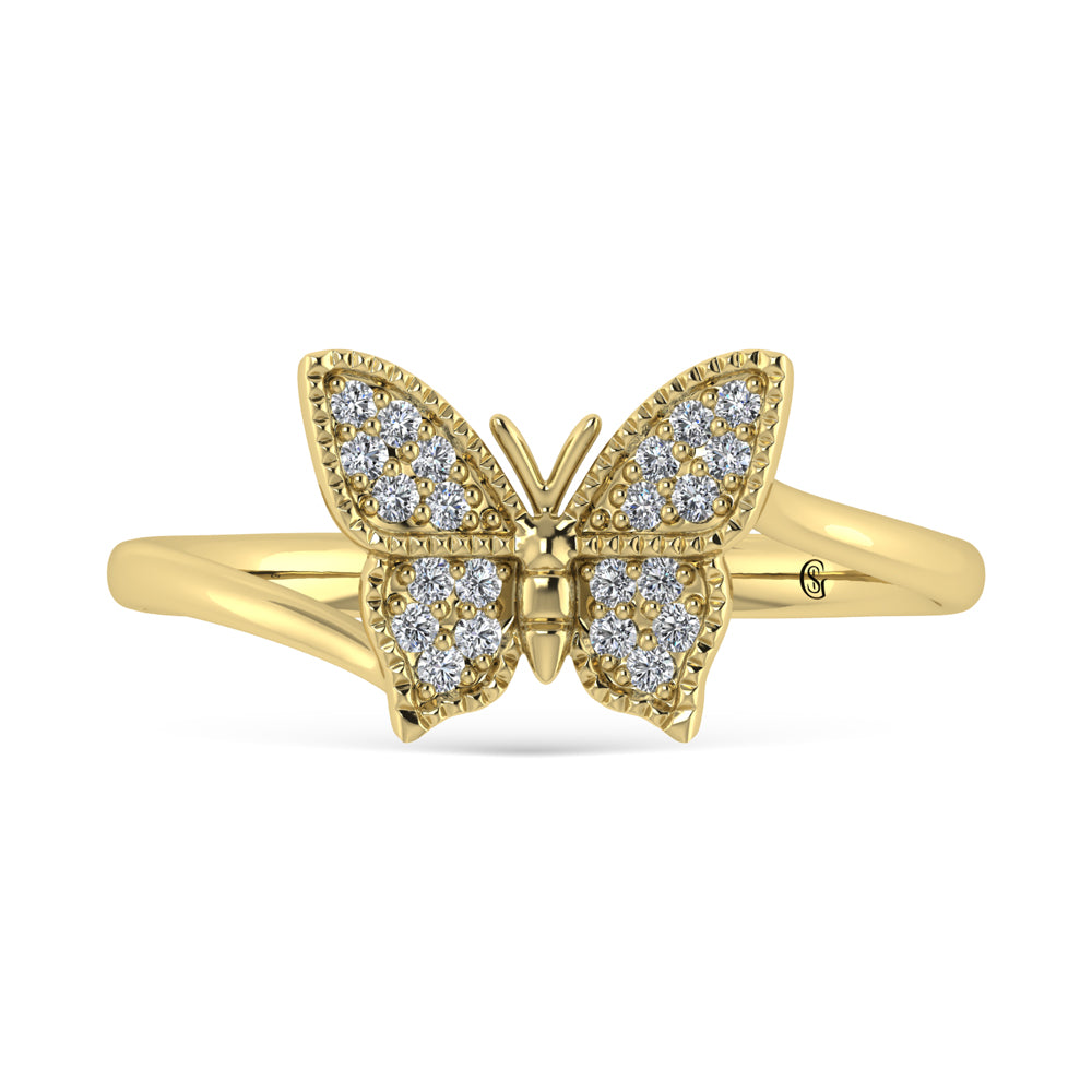 14K Yellow Gold 1/10 Ct.Tw. Diamond Butterfly Ring