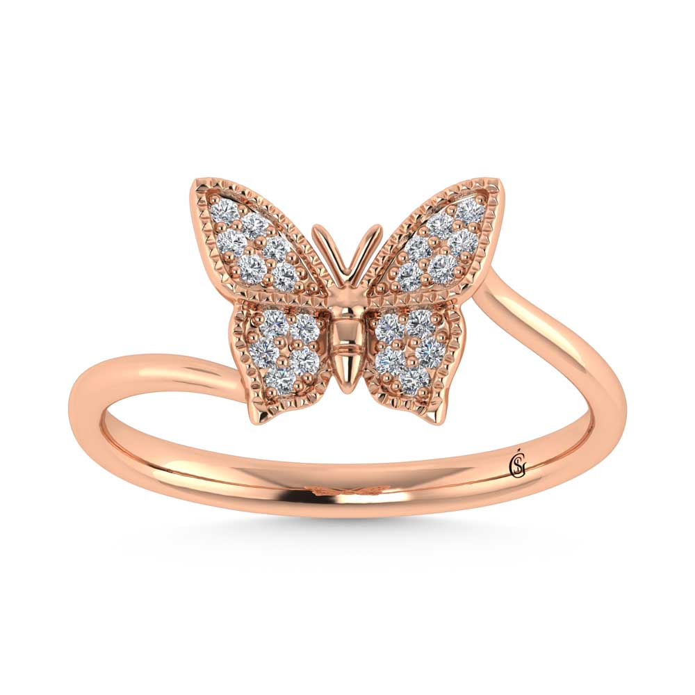 14K Rose Gold Diamond 1/10 Ct.Tw. Butterfly Ring