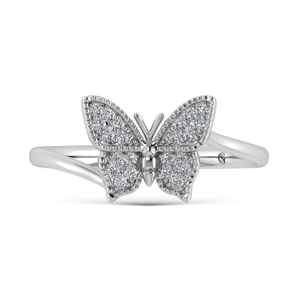 14K White Gold Diamond 1/10 Ct.Tw. Butterfly Ring