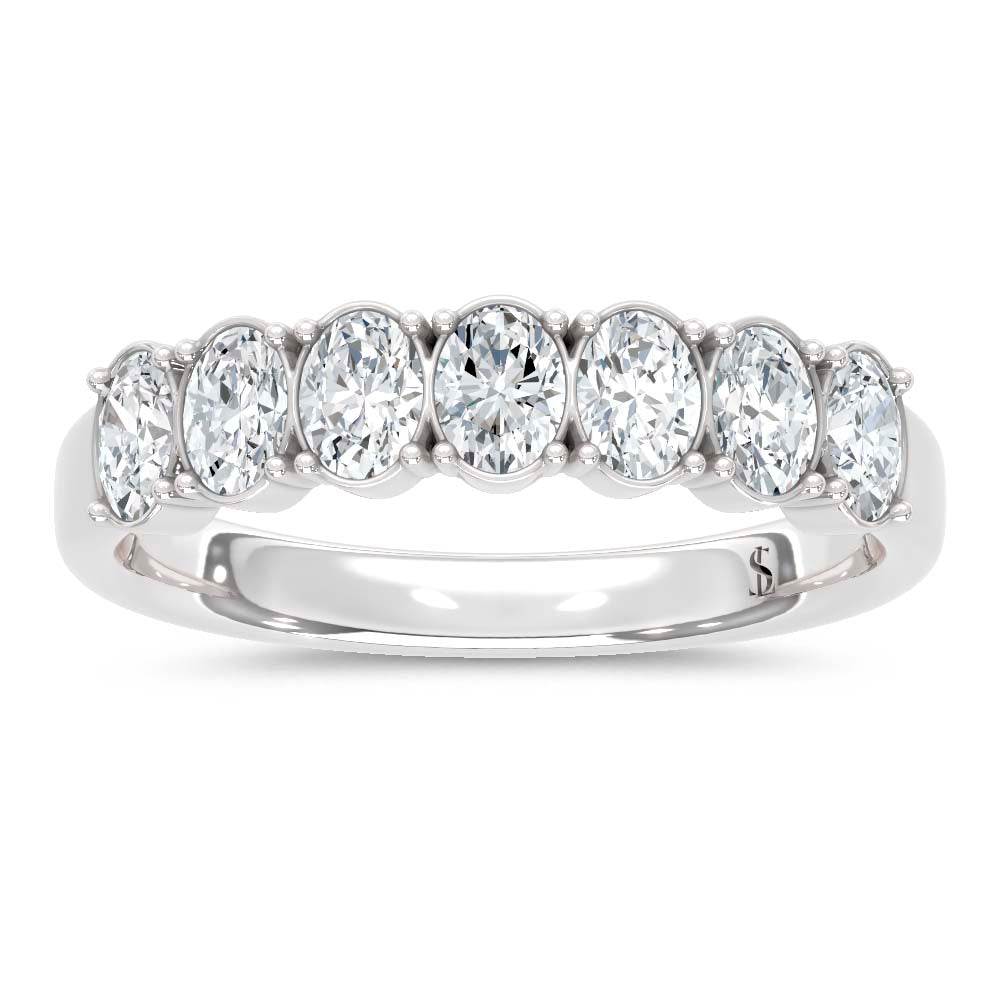 14K White Gold Oval Shape Diamond 1 Ct.Tw. 7 Stone Band