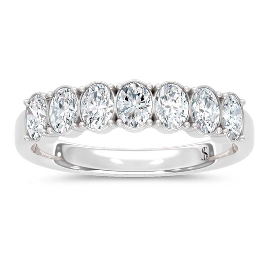 14K White Gold Oval Shape Diamond 1 Ct.Tw. 7 Stone Band