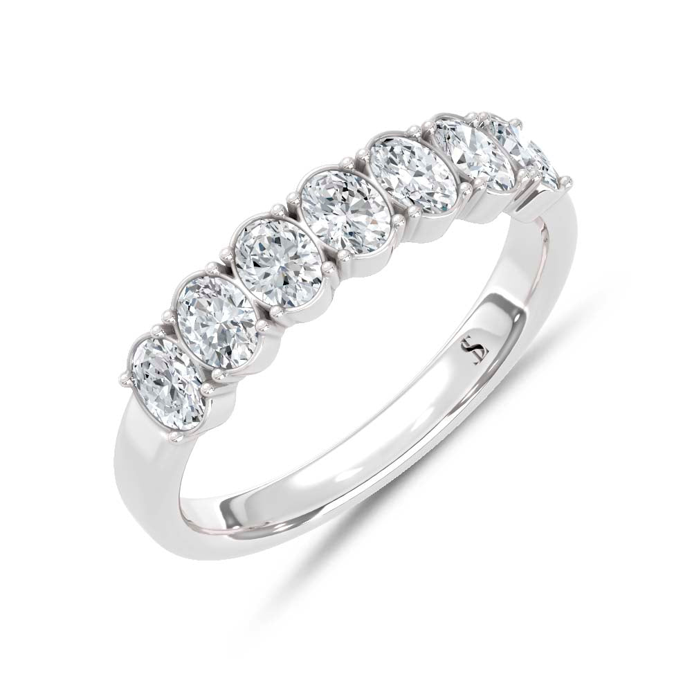 14K White Gold Oval Shape Diamond 1 Ct.Tw. 7 Stone Band