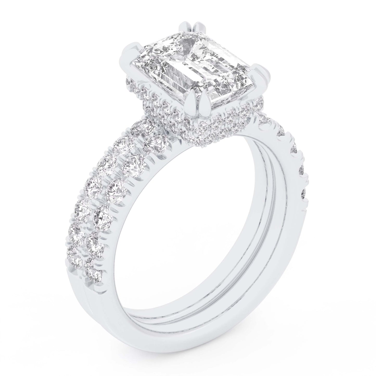 14K 4.46CT Certified Lab Grown Diamond Bridal Set Double hidden halo