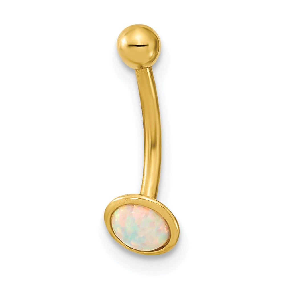 14K 16 Gauge Created Opal Eyebrow Ring Body Jewelry