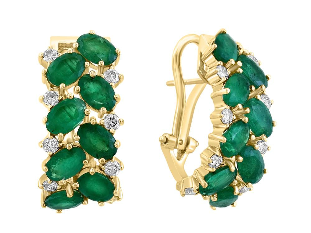 EFFY 14K YELLOW GOLD DIAMOND,NATURAL EMERALD EARRINGS