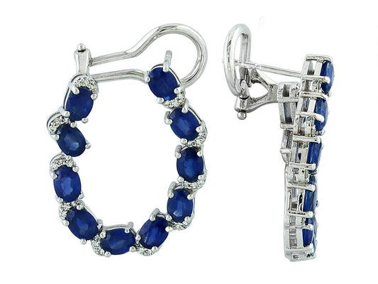 EFFY 14K WHITE GOLD DIAMOND,NATURAL SAPPHIRE EARRINGS