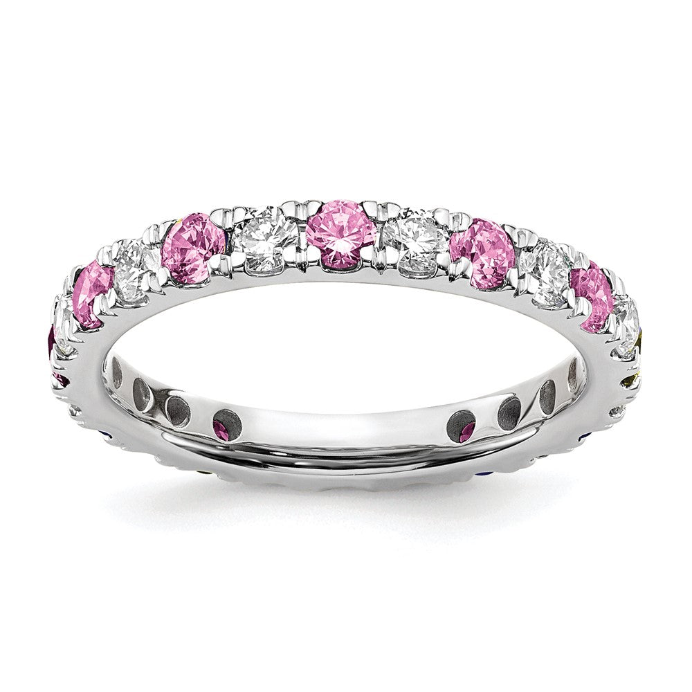 14kw 3/4ct Lab Grown Dia VS/SI+ G+ & Cr Pink Sapphire Comp Eternity Band