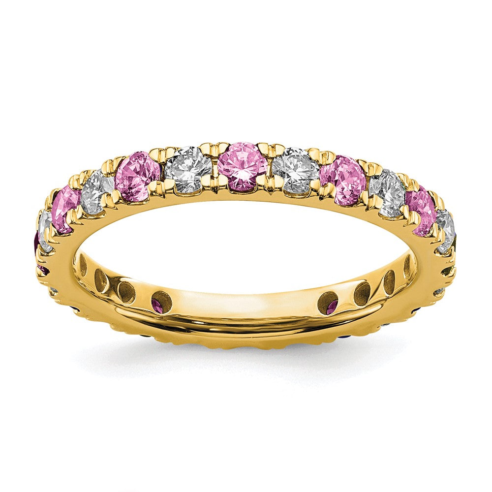 14k 3/8ct Lab Grown Dia VS/SI+ G+ & Cr Pink Sapphire Size 5 Eternity Band