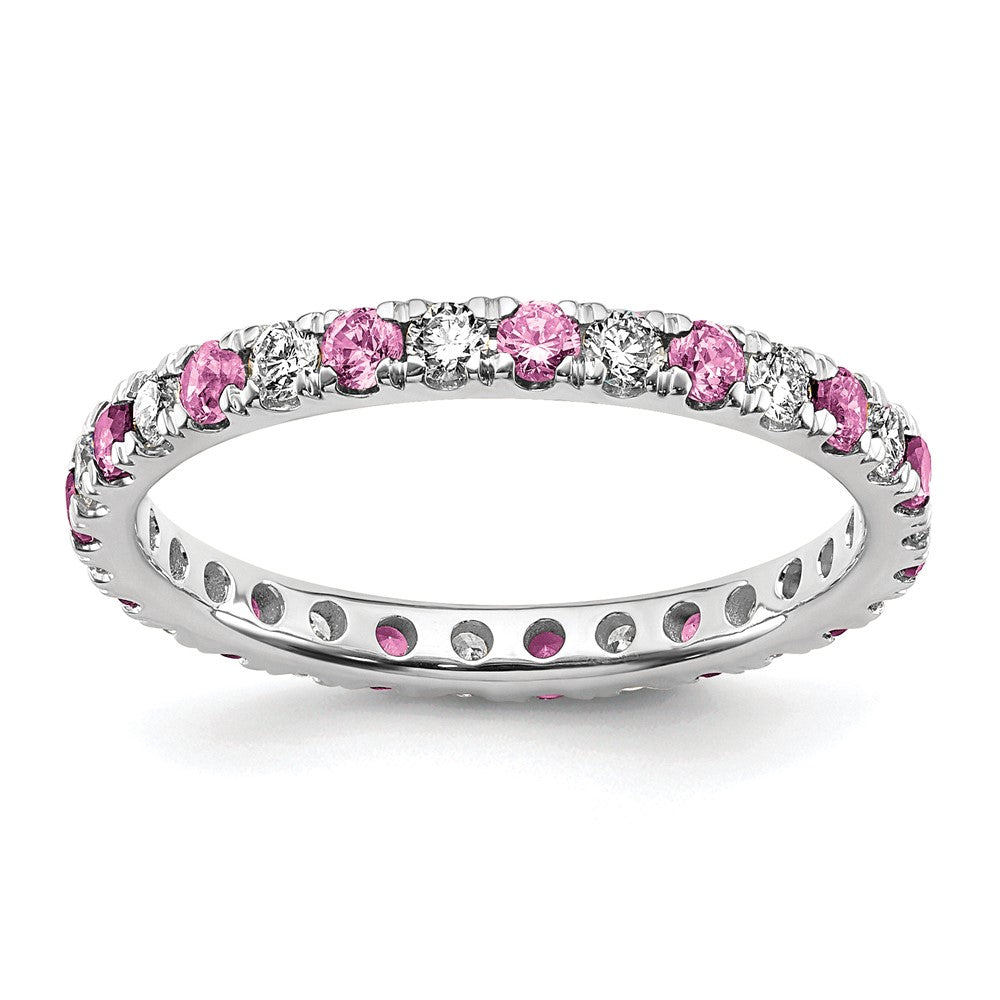 14kw 3/8ct Lab Grown Dia VS/SI+ G+ & Cr Pink Sapphire Size 5 Eternity Band