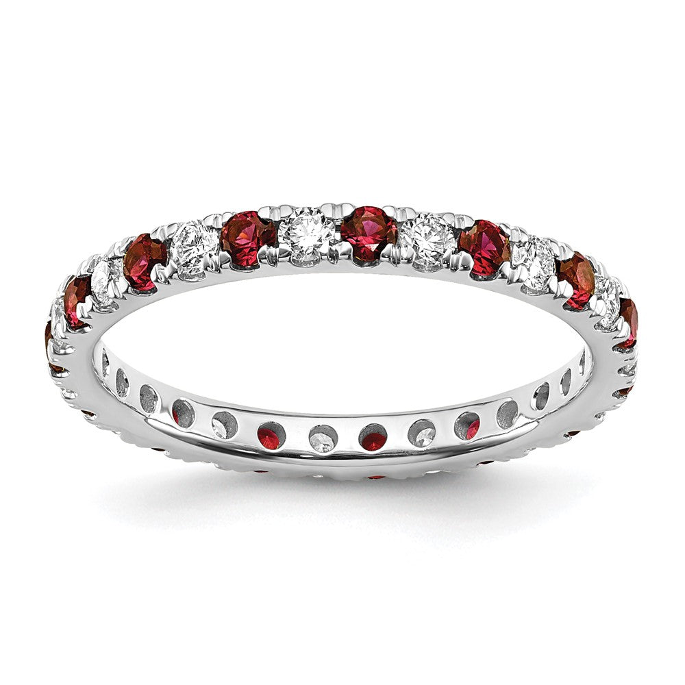 14kw 1/2ct Lab Grown Diamond VS/SI+ G+ & Cr Ruby Size 8.5 Eternity Band