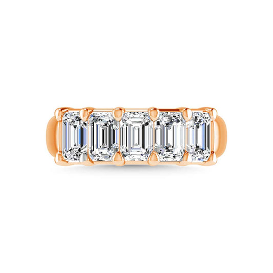 14K Rose Gold 1 5/8 CT Tw. Emerald Shape Lab Grown Diamond Five Stone Anniversary Band