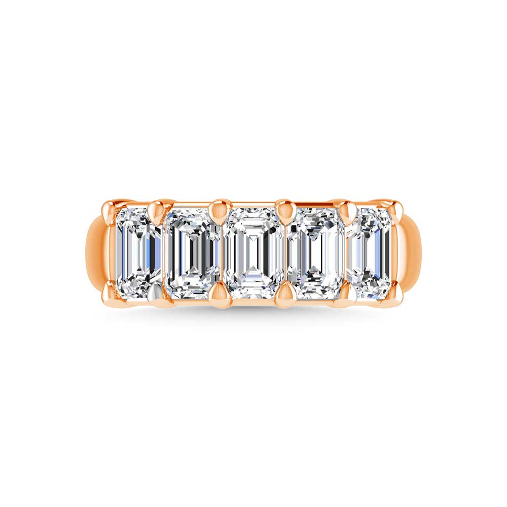 14K Rose Gold 3/4 CT Tw. Emerald Shape Lab Grown Diamond Five Stone Anniversary Band