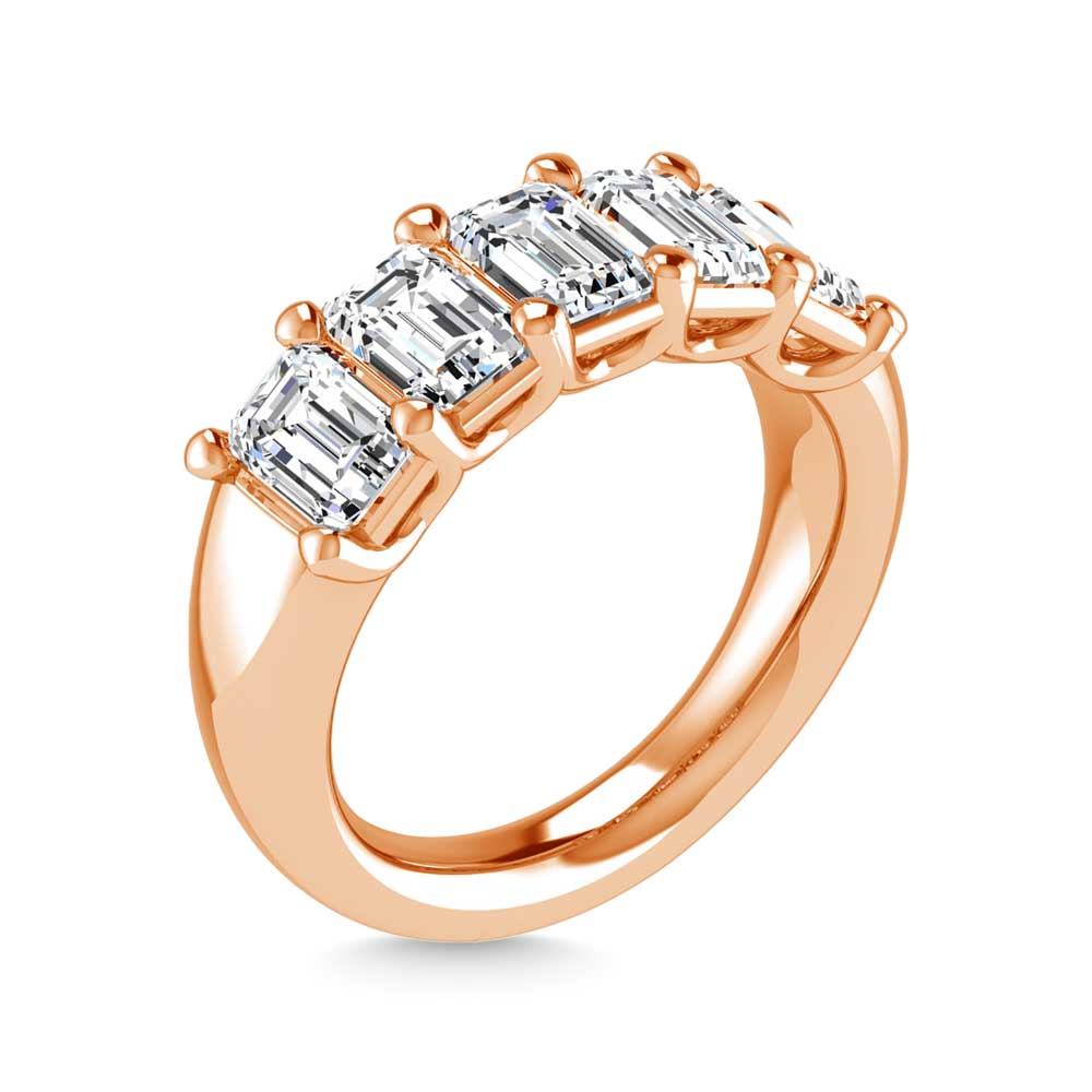 18K Rose Gold 3/4 CT Tw. Emerald Shape Lab Grown Diamond Five Stone Anniversary Band