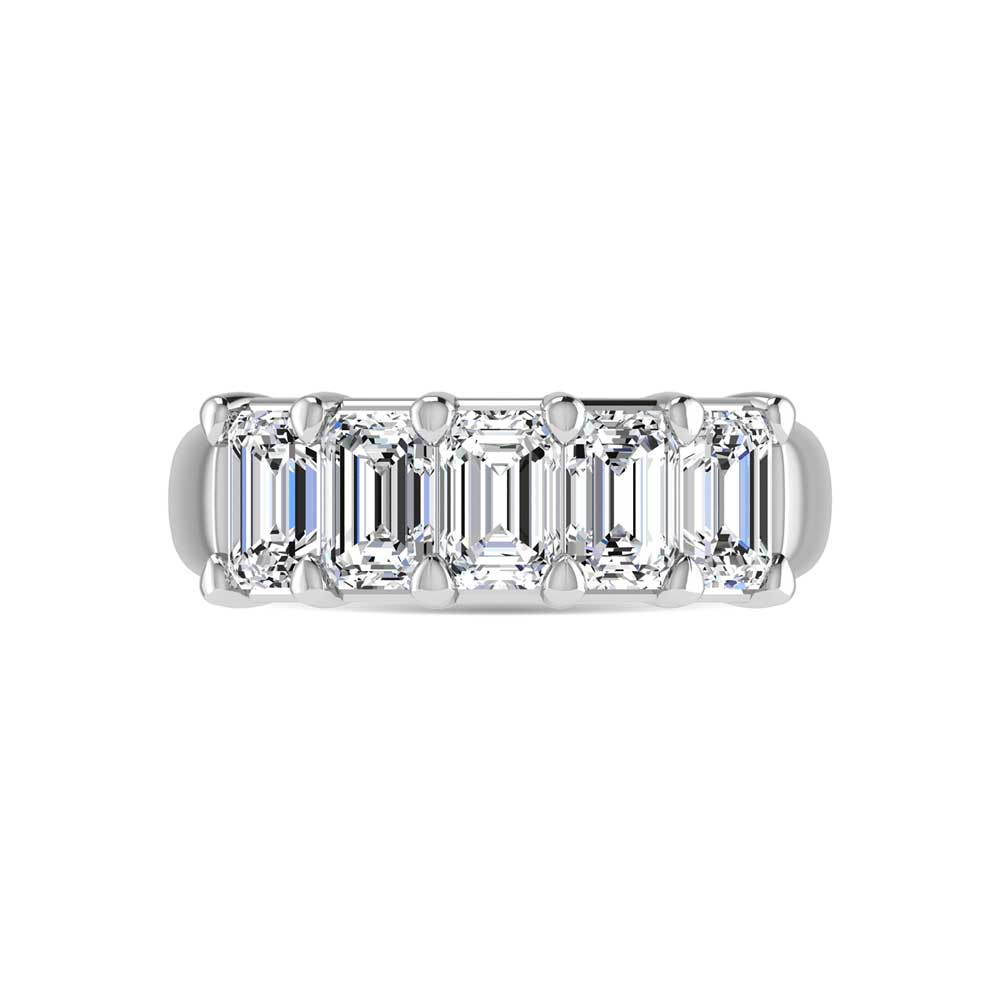 18K White Gold 1 CT Tw. Emerald Shape Lab Grown Diamond Five Stone Anniversary Band