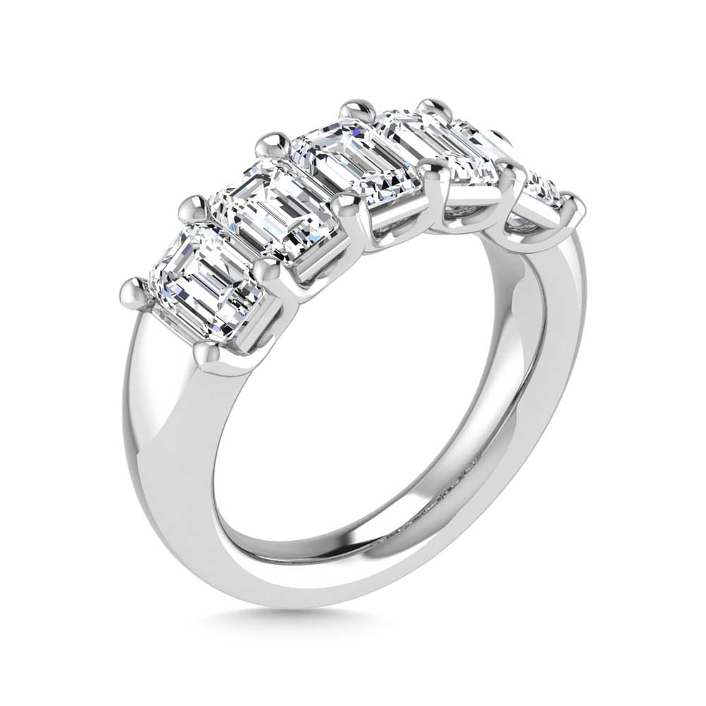 14K White Gold 1 5/8 CT Tw. Emerald Shape Lab Grown Diamond Five Stone Anniversary Band