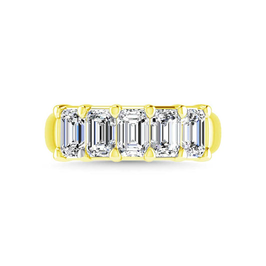 18K Yellow Gold 3/4 CT Tw. Emerald Shape Lab Grown Diamond Five Stone Anniversary Band