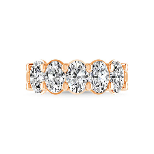 14K Rose Gold 1 CT Tw. Oval Shape Lab Grown Diamond Five Stone Anniversary Band