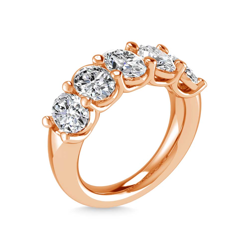 18K Rose Gold 1 CT Tw. Oval Shape Lab Grown Diamond Five Stone Anniversary Band