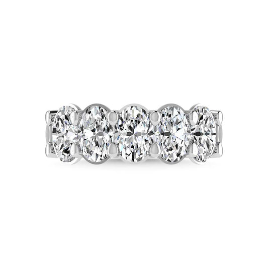 18K White Gold 2 5/8 CT Tw. Oval Shape Lab Grown Diamond Five Stone Anniversary Band