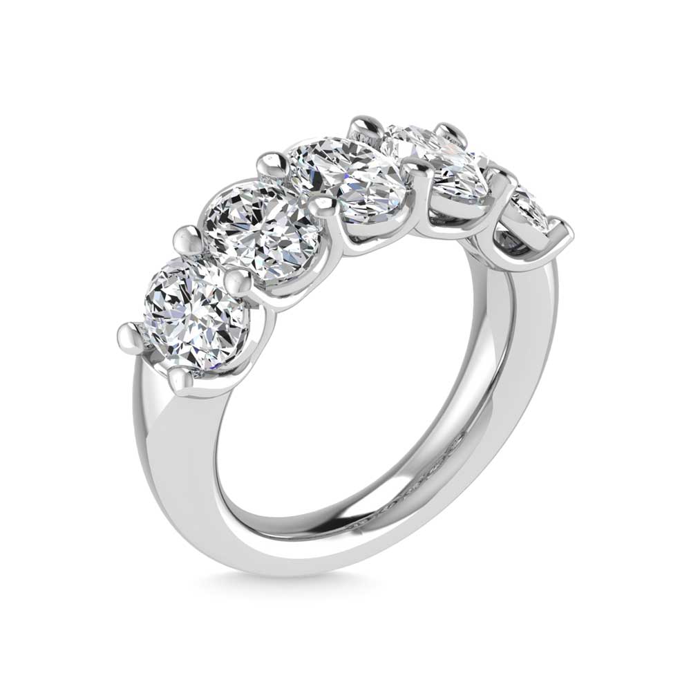 14K White Gold 2 5/8 CT Tw. Oval Shape Lab Grown Diamond Five Stone Anniversary Band