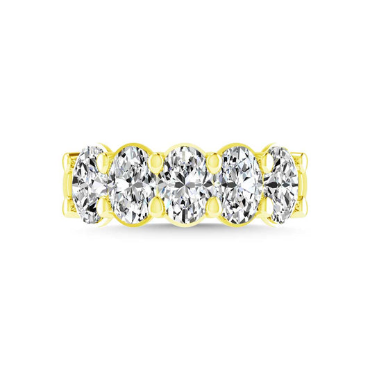 14K Yellow Gold 3/4 CT Tw. Oval Shape Lab Grown Diamond Five Stone Anniversary Band