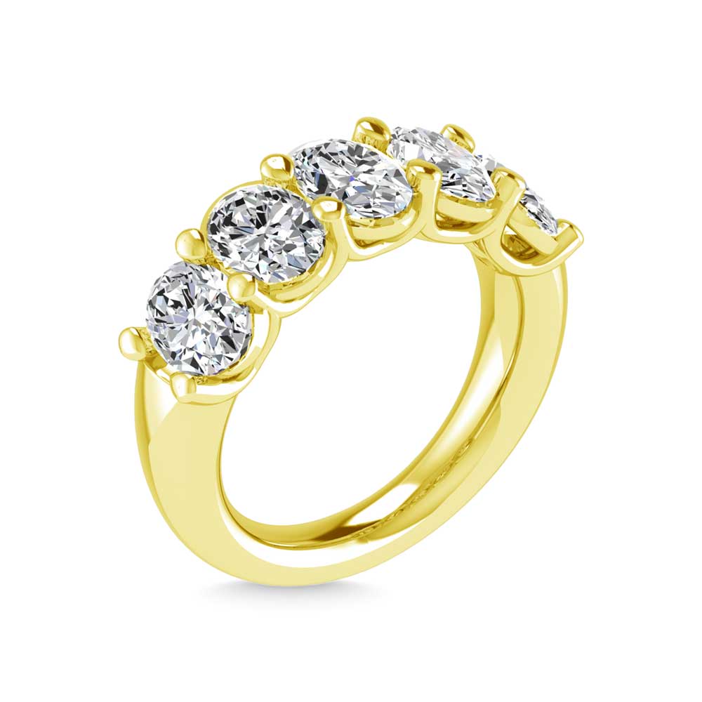 14K Yellow Gold 1 5/8 CT Tw. Oval Shape Lab Grown Diamond Five Stone Anniversary Band