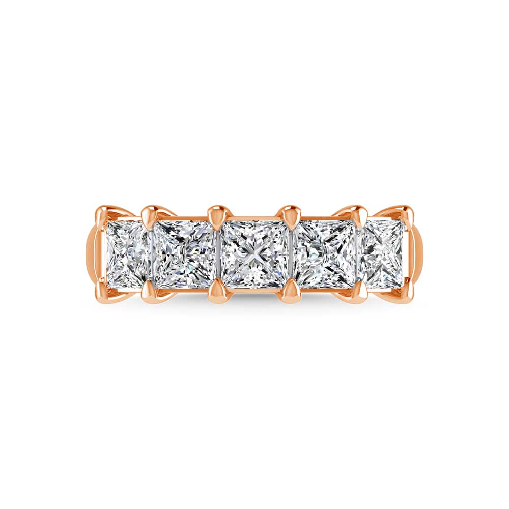 18K Rose Gold 1 CT Tw. Princess Shape Lab Grown Diamond Five Stone Anniversary Band