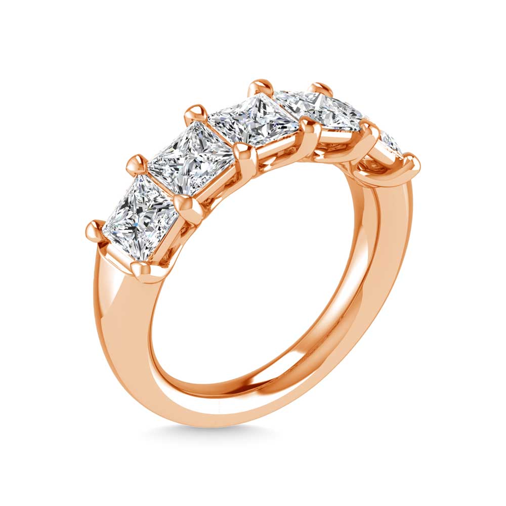 18K Rose Gold 2 5/8 CT Tw. Princess Shape Lab Grown Diamond Five Stone Anniversary Band