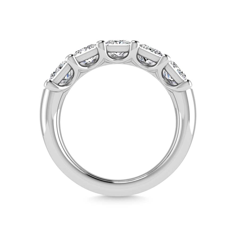 18K White Gold 3/4 CT Tw. Princess Shape Lab Grown Diamond Five Stone Anniversary Band