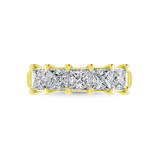 18K Yellow Gold 3/4 CT Tw. Princess Shape Lab Grown Diamond Five Stone Anniversary Band
