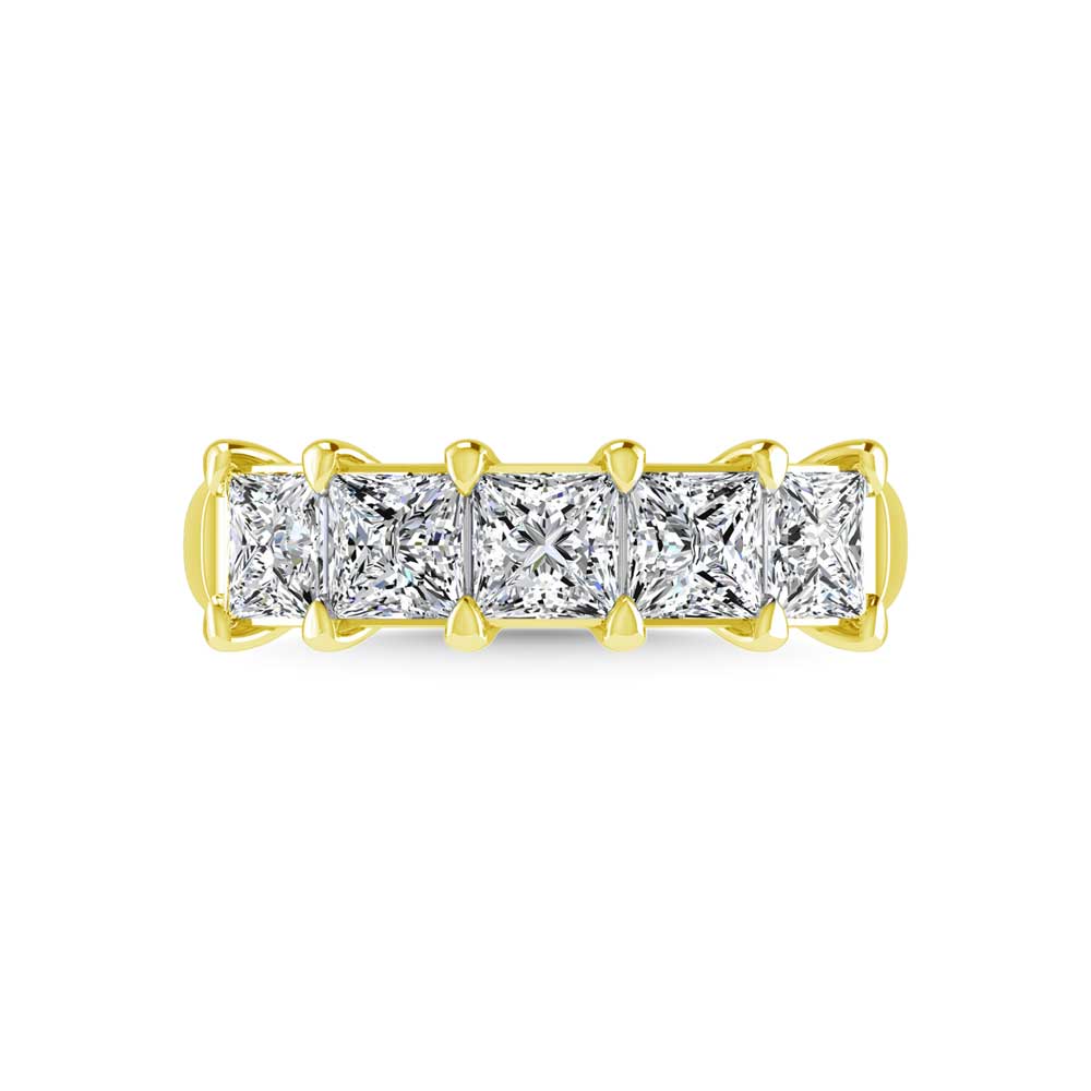 14K Yellow Gold 1 5/8 CT Tw. Princess Shape Lab Grown Diamond Five Stone Anniversary Band