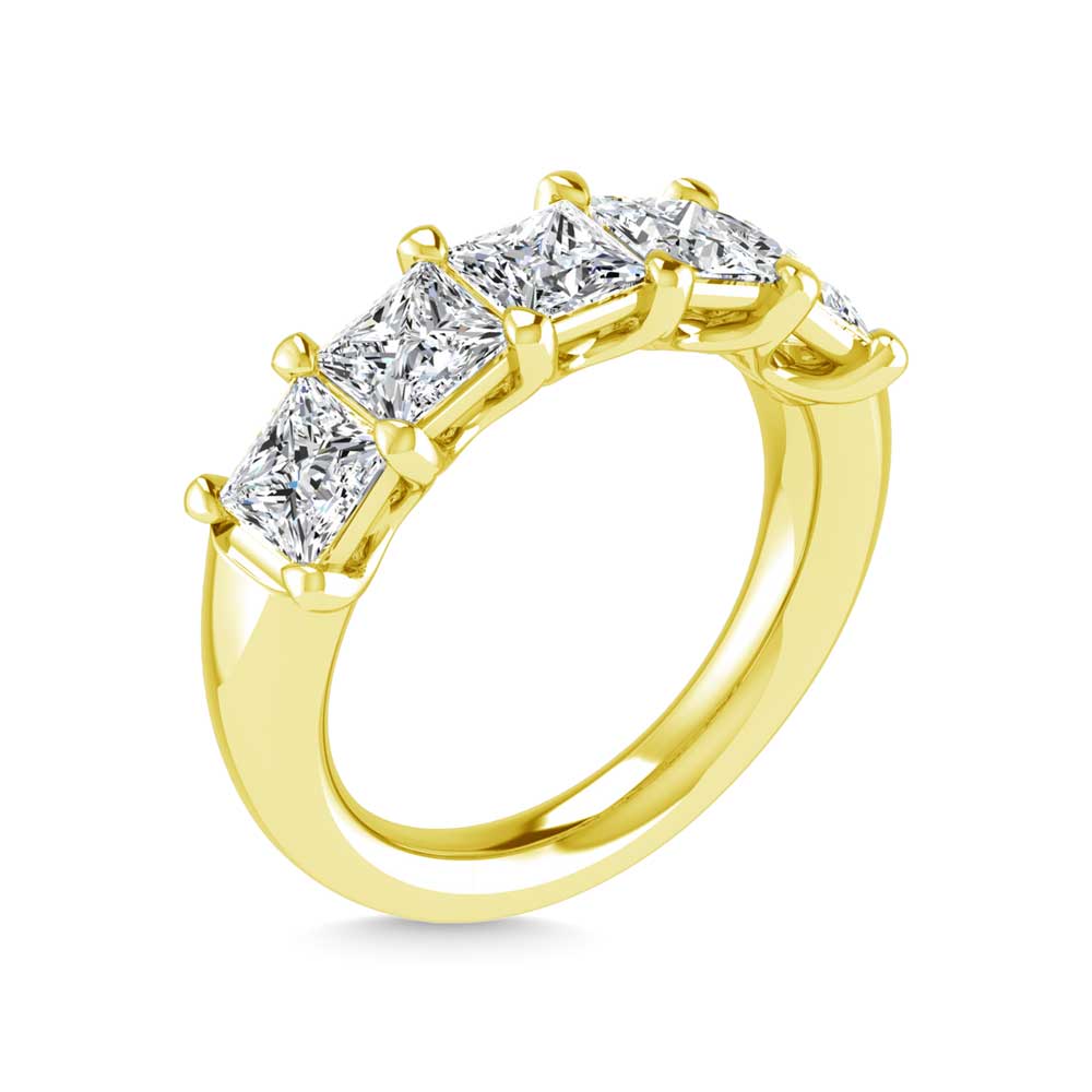 14K Yellow Gold 2 5/8 CT Tw. Princess Shape Lab Grown Diamond Five Stone Anniversary Band
