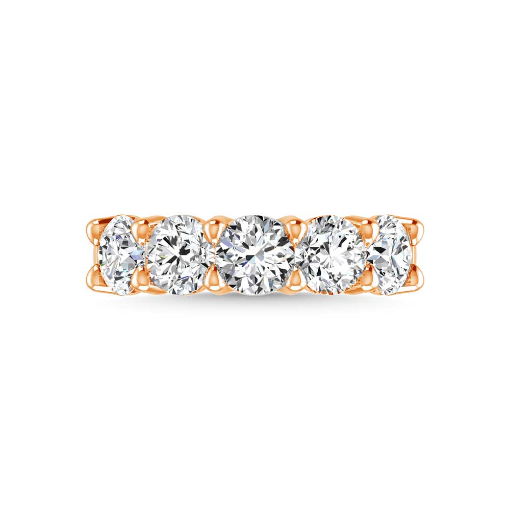 14K Rose Gold 3/4 CT Tw. Round Shape Lab Grown Diamond Five Stone Anniversary Band