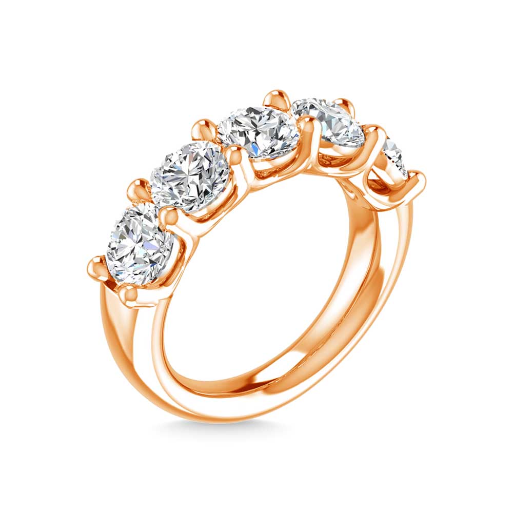 14K Rose Gold 1 CT Tw. Round Shape Lab Grown Diamond Five Stone Anniversary Band