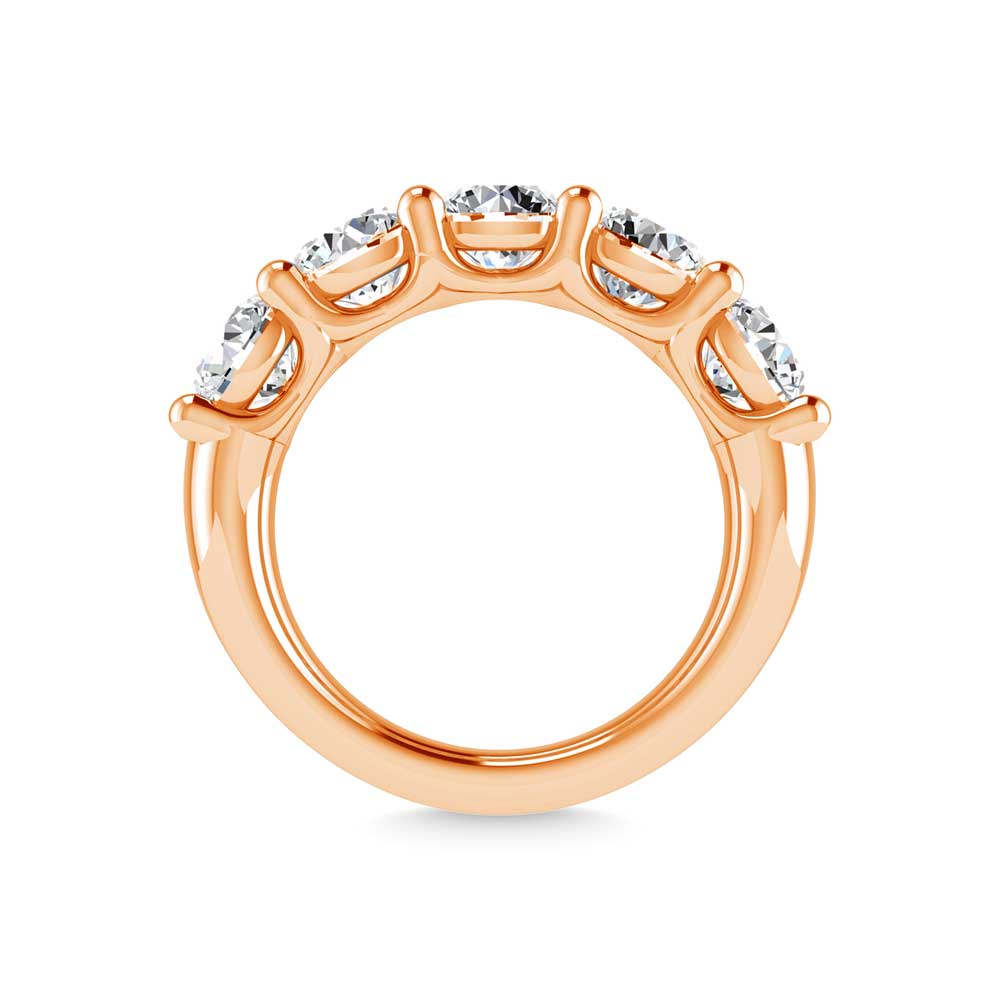 18K Rose Gold 2 5/8 CT Tw. Round Shape Lab Grown Diamond Five Stone Anniversary Band