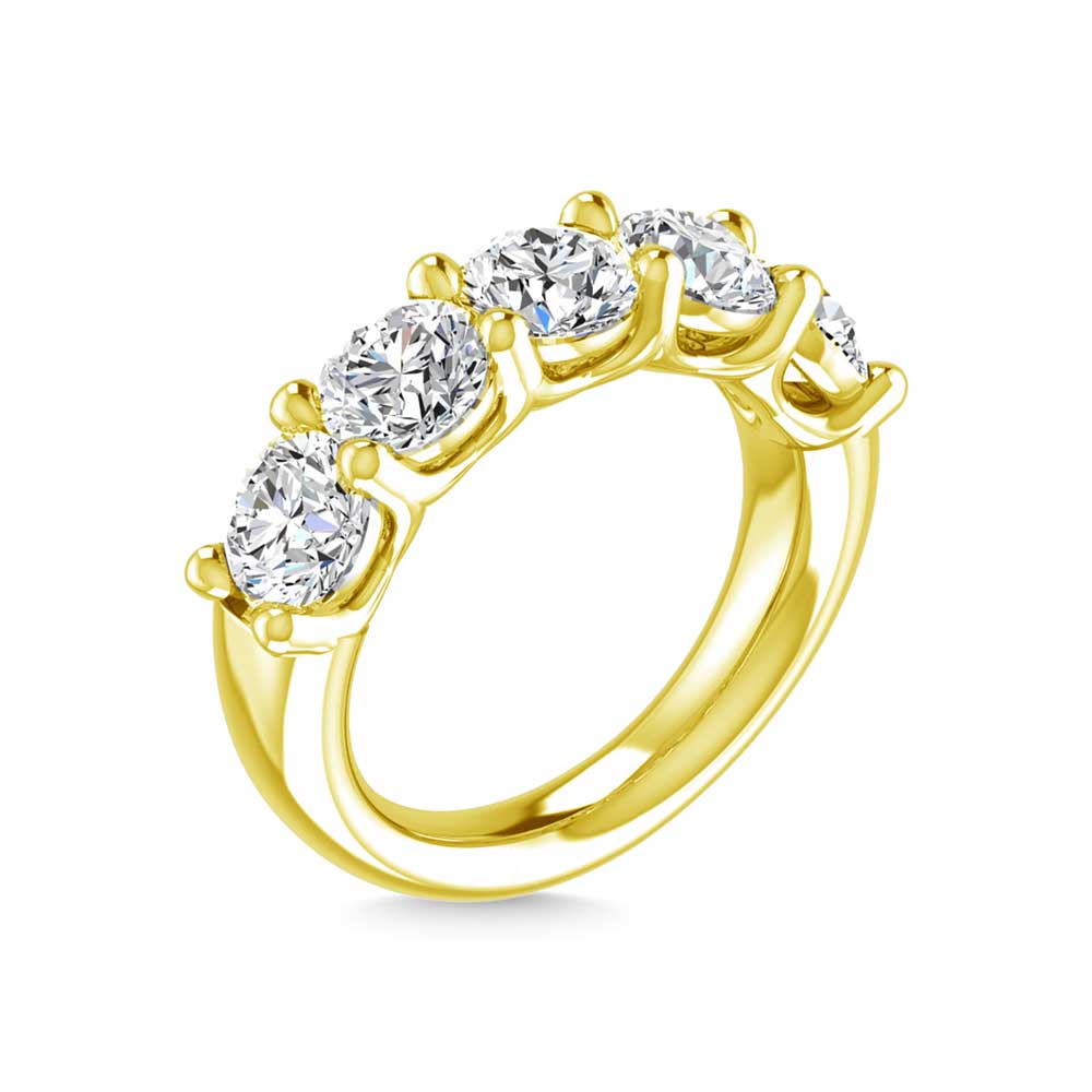 18K Yellow Gold 1 CT Tw. Round Shape Lab Grown Diamond Five Stone Anniversary Band