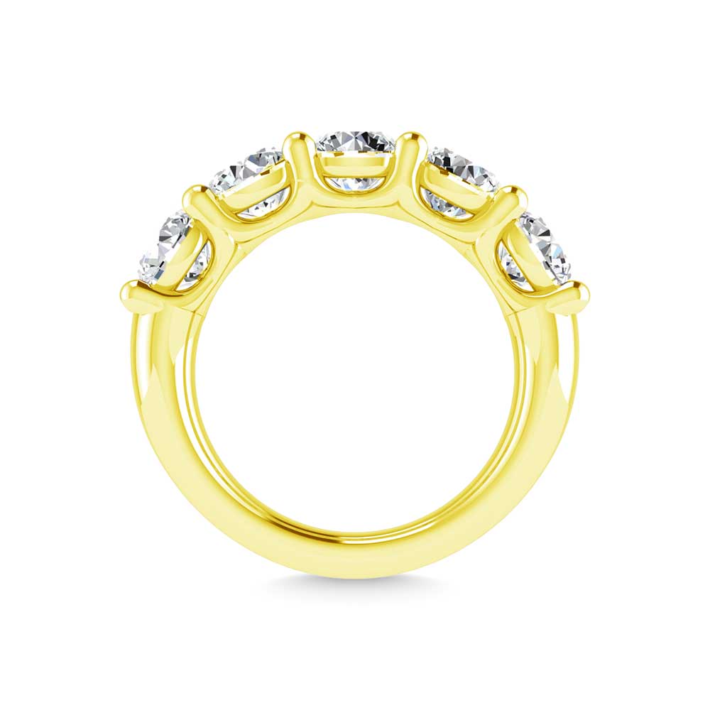 18K Yellow Gold 1 CT Tw. Round Shape Lab Grown Diamond Five Stone Anniversary Band