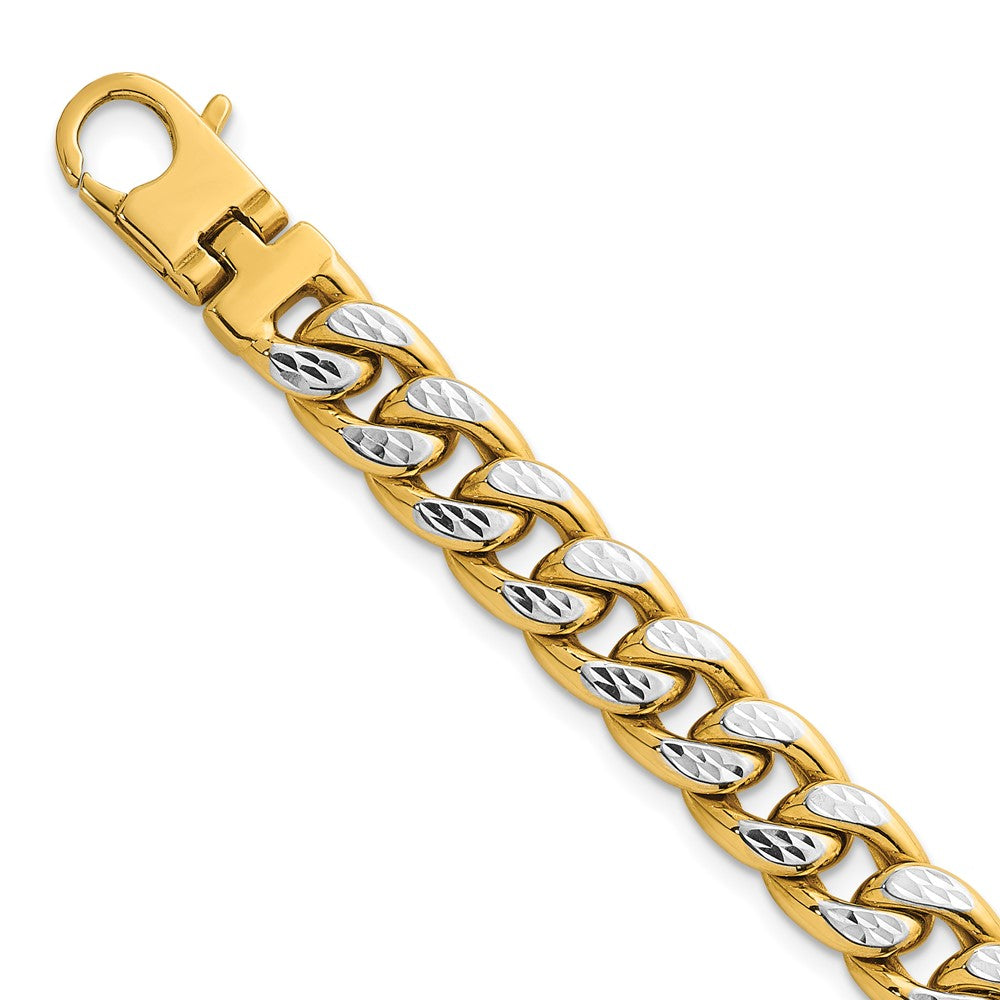 14k w/White Rhodium Pave Flat Curb Chain 8.5mm Men's Bracelet