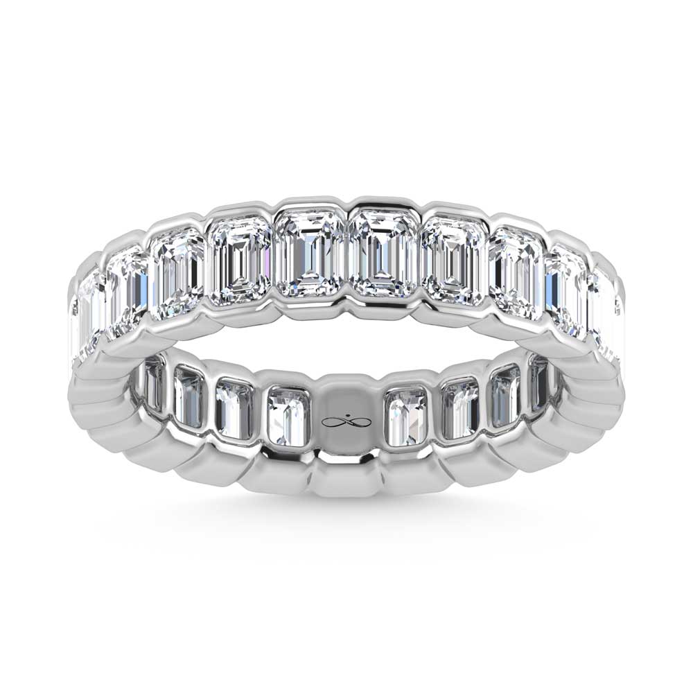 14K White Gold Lab Grown Diamond 1 1/3 Ct.Tw. Emerald Shape Halfway Bezel Wedding Band