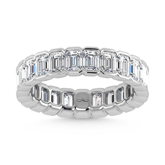 14K White Gold Lab Grown Diamond 1 3/4 Ct.Tw. Emerald Shape Half Way Eternity Bezel Band