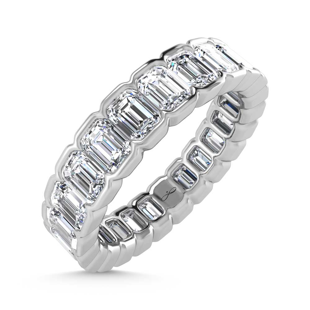 14K White Gold Lab Grown Diamond 1 3/4 Ct.Tw. Emerald Shape Half Way Eternity Bezel Band